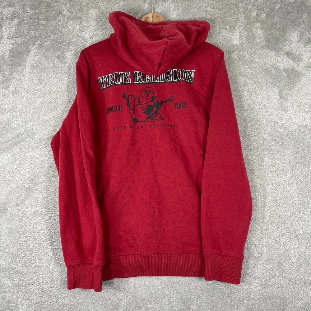 True Religion Zip Up Hoodie Mens Medium‎ Red Buddha World Tour Graphic Y2K Style